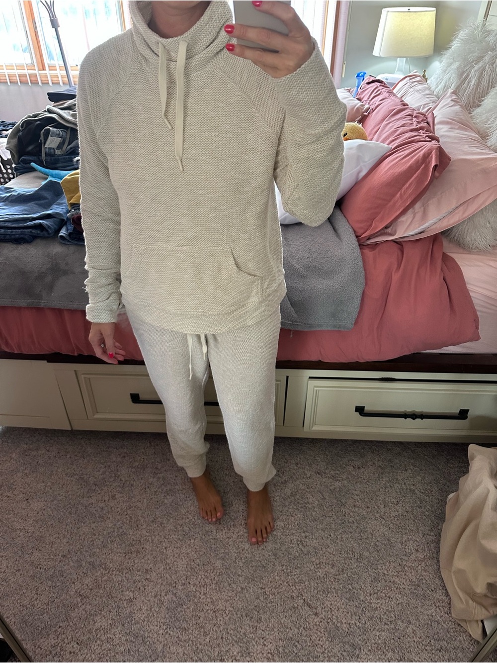 aerie Cream Textured Knit Hoodie & Jogger Set